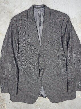 Bespoke Blazer Holland & Sherry Wool Sport Coat Glen Check Grey 46L